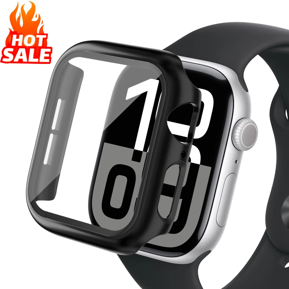 Cover Per Apple Watch Custodia 46mm 42mm 44mm 40mm 41mm 45mm 38mm Protezione schermo in vetro temperato iWatch serie 10 SE 9 8 7 6 5 4