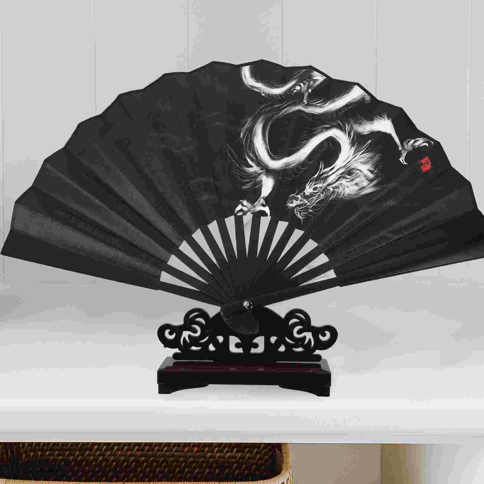 Oriental Style Fan Stand Display Manual Round Base Holder Folding Decorative Hand