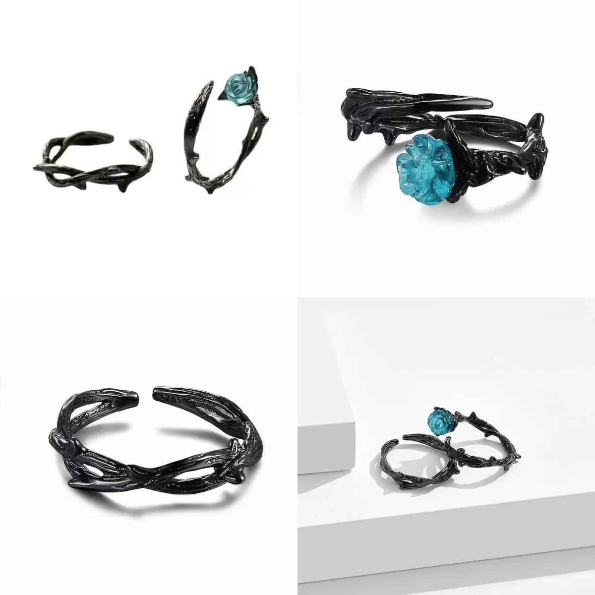 

Винтажное кольцо из стерлингового серебра 925 пробы с черным шипом и розой, кольцо для пары, нишевое дизайнерское кольцо, высококачественное кольцо в холодном стиле