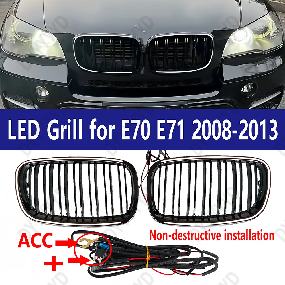 

Car Racing Grill LED Illuminated Grille for BMW X5 E70 X6 E71 2007-2013 Dual-line Replacement Gloss Black LED Kidney Front Grill