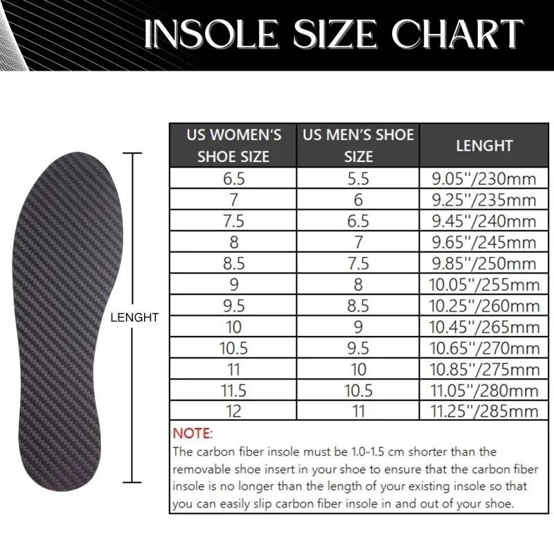 1 Pair 1.2mm Carbon Fiber Insole and Shock-absorbing Insole, Foot Fractures, Hallux Rigidus and Limitus, Rigid Shoe Insert