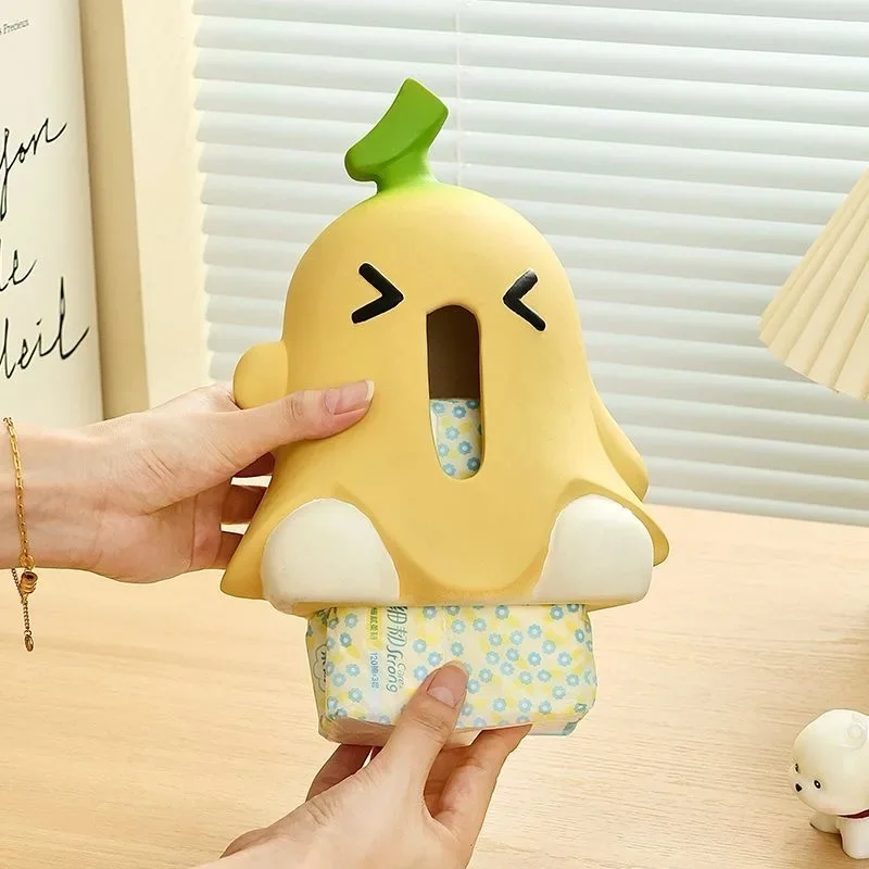 Cute Banana Tissue Box Multi Functional Household Tissue Box Holder Creative Desktop Ceramic Storage Ornament Napkin Holder