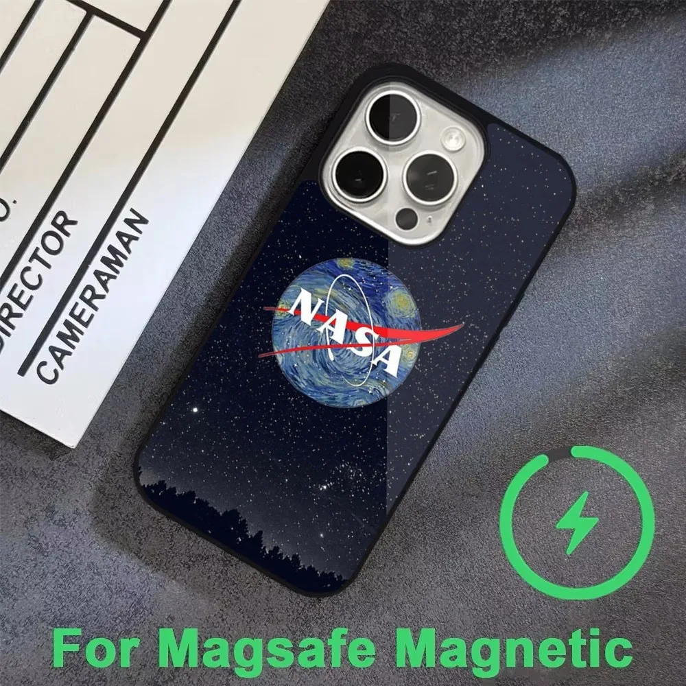 Чехол для телефона с крутым логотипом N-Nasa S-Space для iPhone 16,15,14,13,12,11, Pro, Max, Plus, Mini, Magsafe, магнитный чехол для беспроводной зарядки