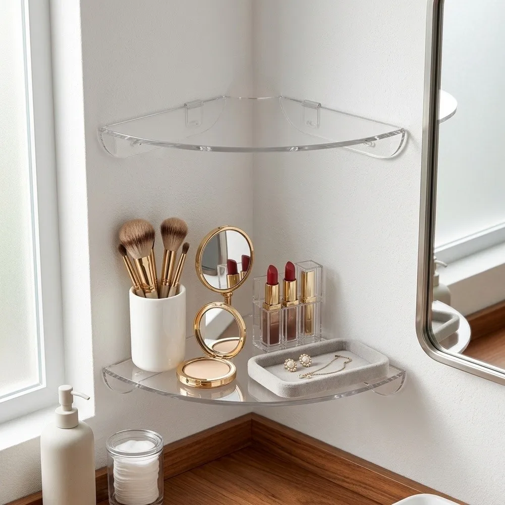For Modern Living Room Clear Corner Shelves Transparent Display Rack Stylistic Wall Storage Solution Floating Shelves