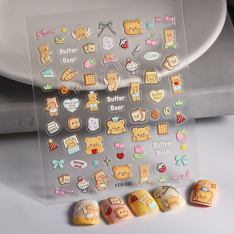 5D Cute Cream Bear Nail Stickers coniglio Cookie Bow e Little Girl Nail Art Decoration decalcomanie tatuaggio adesivo sulle unghie Manicure