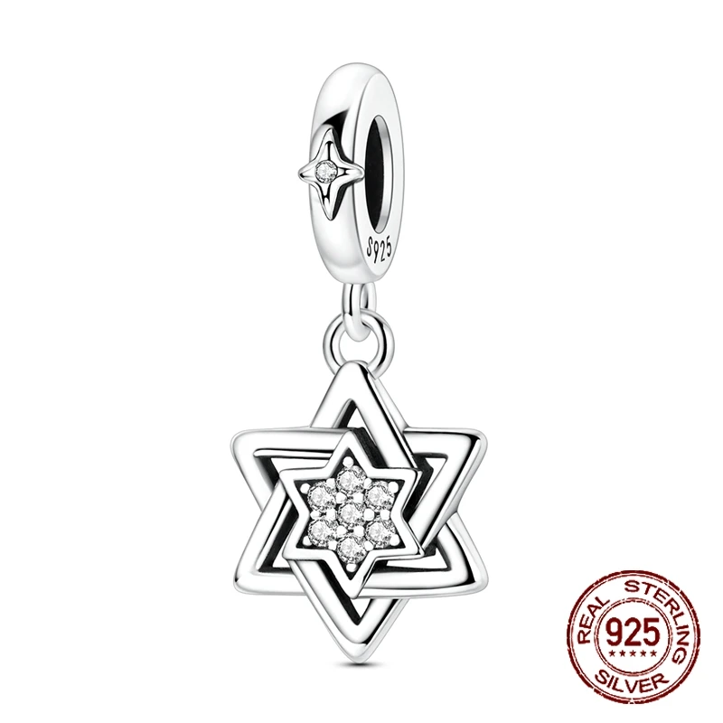 925 Sterling Silver Star of David Pendant Classic Jewish Bless Charm Fit Original Charm Bracelets Women DIY Jewelry Gift