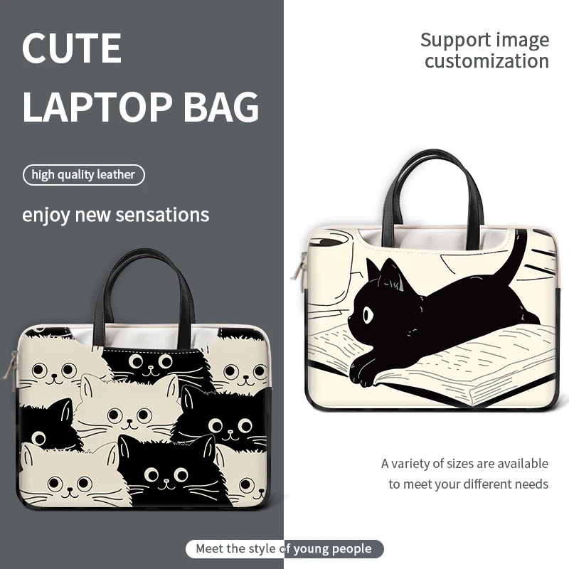 DIY tas Laptop PU sarung kucing tas tangan Laptop tas pegangan 12 13 14 15 17 inci untuk Macbook/HP/Asus/Acer/Lenovo tas aksesori