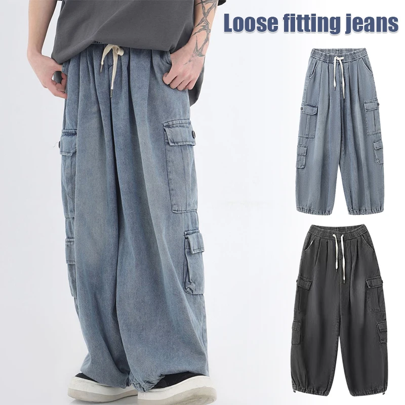 Baggy Jeans Trousers Male Denim Pants Fall Hip Hop Drop-crotch Wide Leg Pants Vintage Skateboard Streetwear Cargo Harem Pants