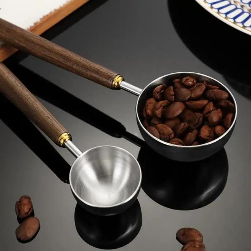 Coffee Measuring Spoon Ergonomic Design Long Walnut Handle Stainless Steel for Ground Coffee Measuring Cafe Home