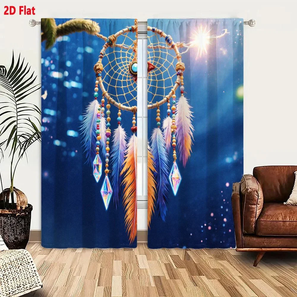 Dreamcatcher Curtain Blue Galaxy Night Sky Window Dressing Boho Chic Home Decor Curtain Panels