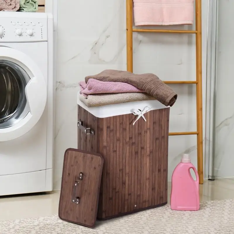 Grand panier à linge pliable en bambou marron pour bébé, organiseur de chambre et de maison, solution de rangement gain de place