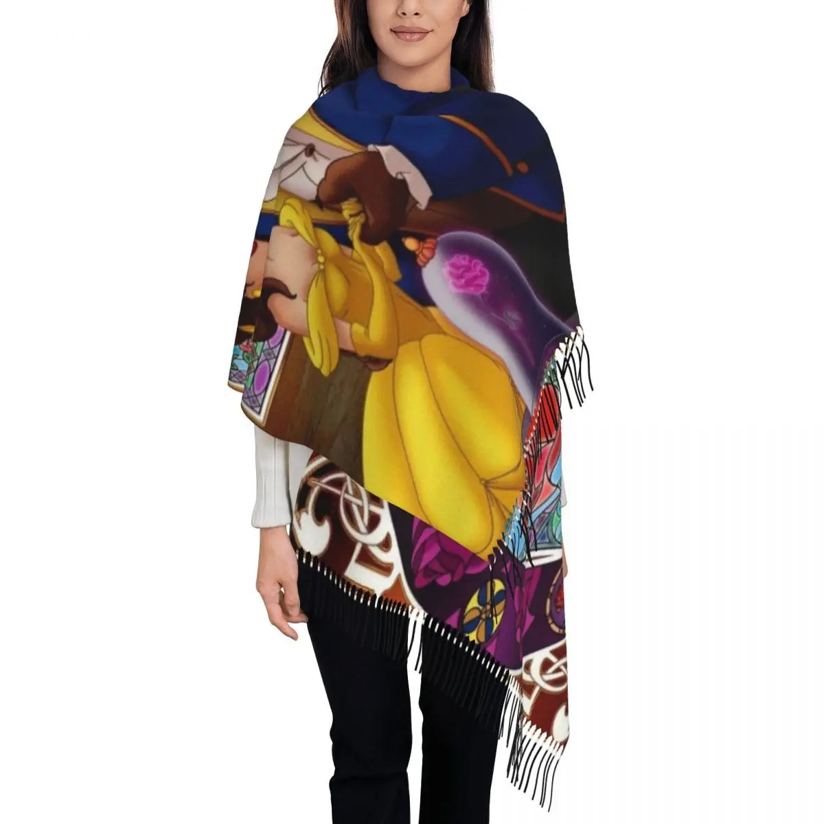 

Custom Beauty And The Beast Movie Scarf Women Luxury Winter Wrap Shawl Tassel Wraps