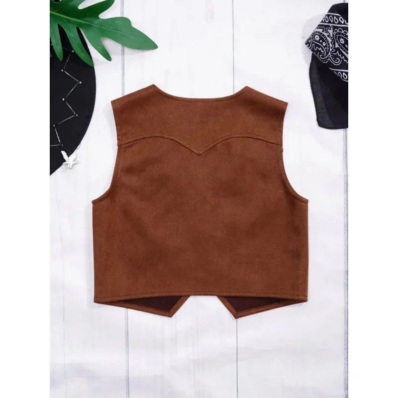 زي رعاة البقر الغربي من Bear's Den للأولاد، سترة مفتوحة من الأمام، مجموعة باندانا قبعة اللباد الجديدة 2025