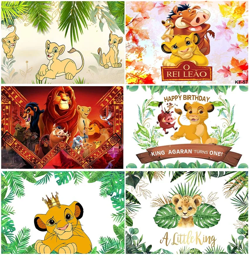 Little King Simba Baby Shower Background Disney Theme Leaves Custom Birthday Golden Crown Backdrops Photographic Supplies Poster