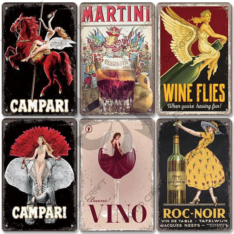 

Red Wine Poster Metal Plate Vintage Women Martini Vino Metal Tin Signs Wall Decor for Bar Club Dining Room Home