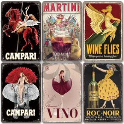 Red Wine Poster Metal Plate Vintage Women Martini Vino Metal Tin Signs Wall Decor for Bar Club Dining Room Home