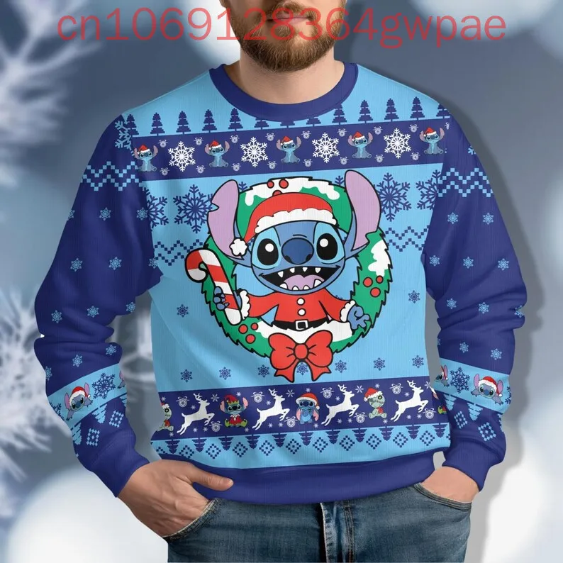 Disney Stitch Ugly Sweater Lilo Stitch Xmas Sweater Cartoon Ohana Means Family Holiday For Women Men Sweater