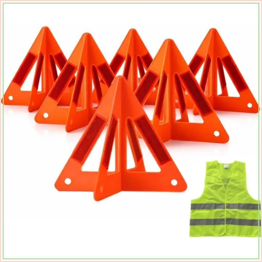 Safety Triangles for Vehicles, 6 Pack Emergency Warning Reflective Triangles, Modular Two-Piece Design, High Visibility Roadside Safety Triangles for Car, Truck, SUV