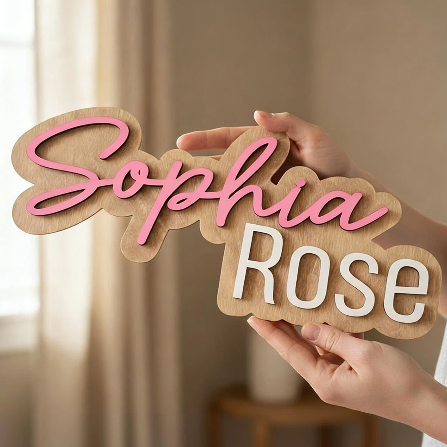 1pc Custom Two Name Cloud Wooden Sign Personalized Cursive & Block Letter Door Wall Home Decor Gift