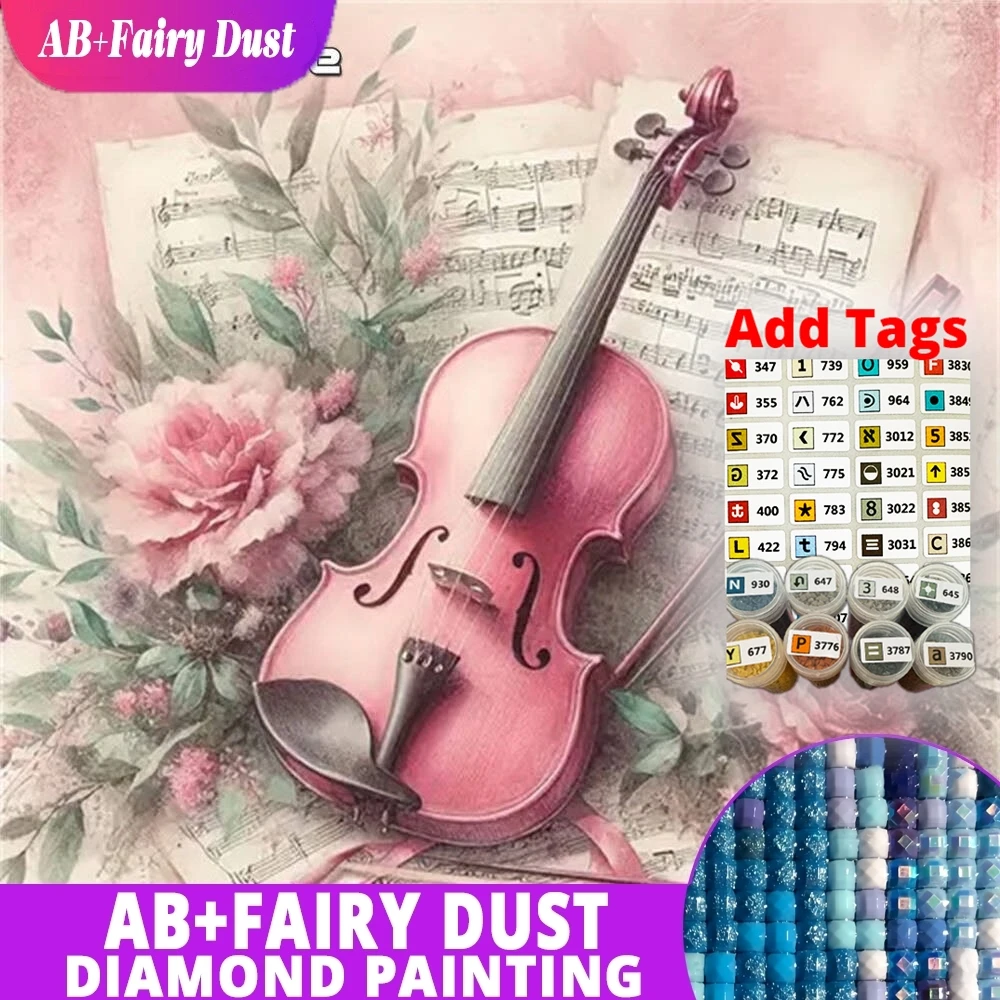 

AB Fairy Dust Новое поступление Алмазная мозаика Скрипка Пейзаж DIY Алмазная картина Пион Цветок Картина Стразы Ручная работа Hobb