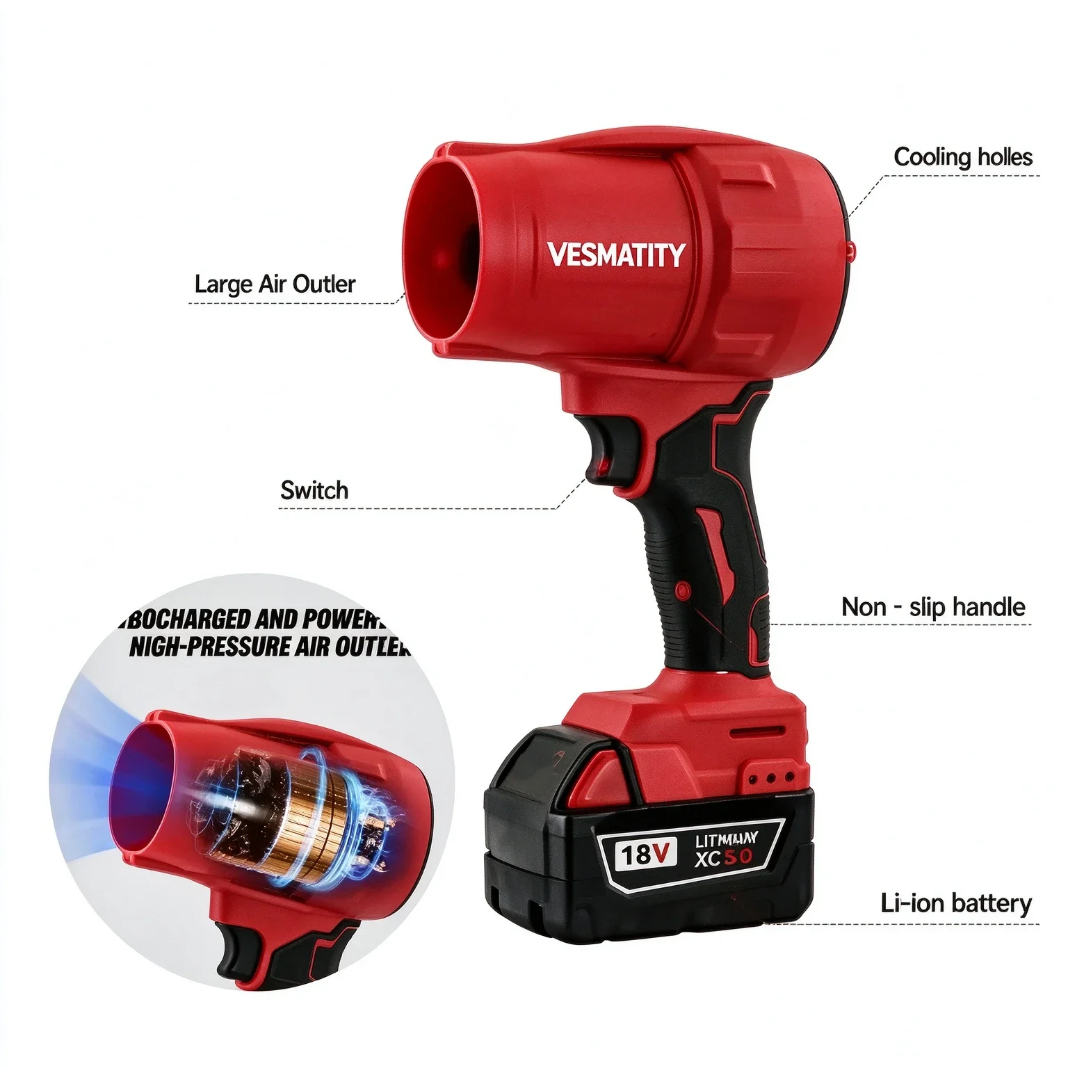 Electric Turbojet Fan 30000RPM Cordless Air Blower Handheld Portable Blower For Car Dust Removal Car Detailing Cleaning Tool