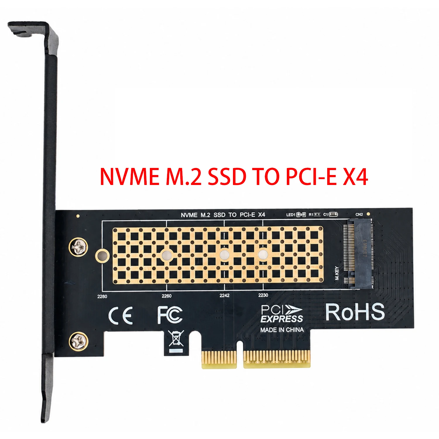 M.2 NVMe SSD Adapter Card, PCIe X1 Model for X1/X4/X8/X16 Slots and X4 Model with Heatsink, 2230-2280 Size Options