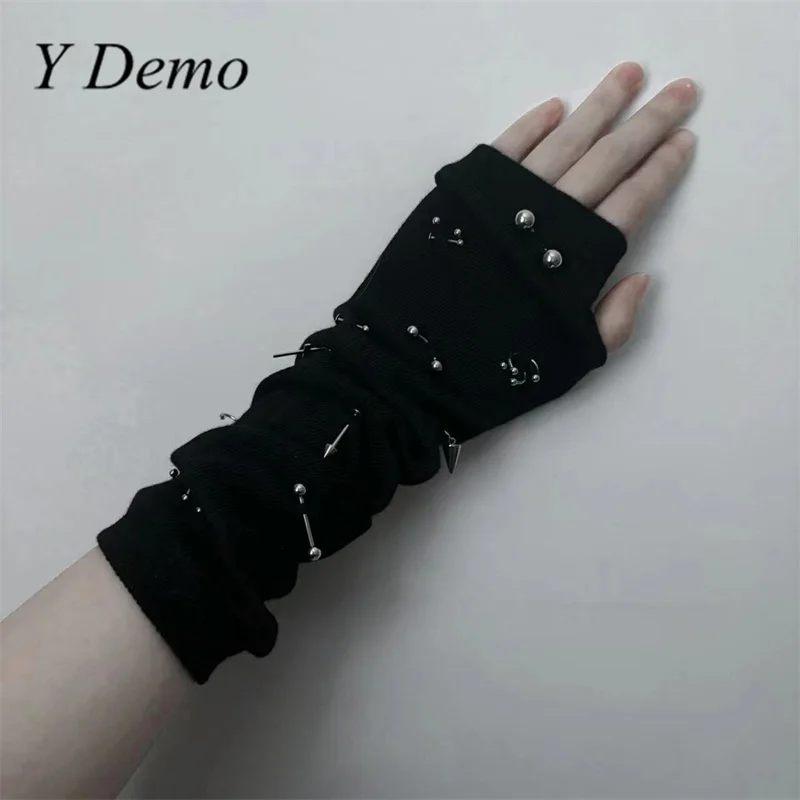 Y Demo Handmade Punk Rivets Cross Elastic Casual Gloves Fashion Hand Diy Accessory