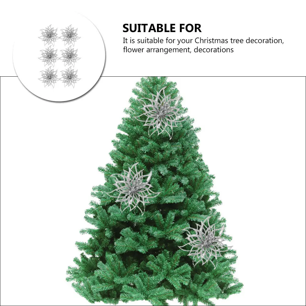 

6Pcs Artificial Christmas Flower Decor Simulation Creative Ornament for Tree Wedding Party Holiday Decoration Artificial Flower
