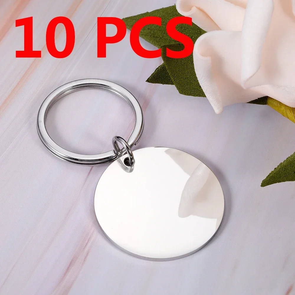 Wholesale 10Pcs/Lot Round Blank Mirror Polished Stainless Steel Keychain for DIY Custom Logo Name Women\'s Men\'s Keychain