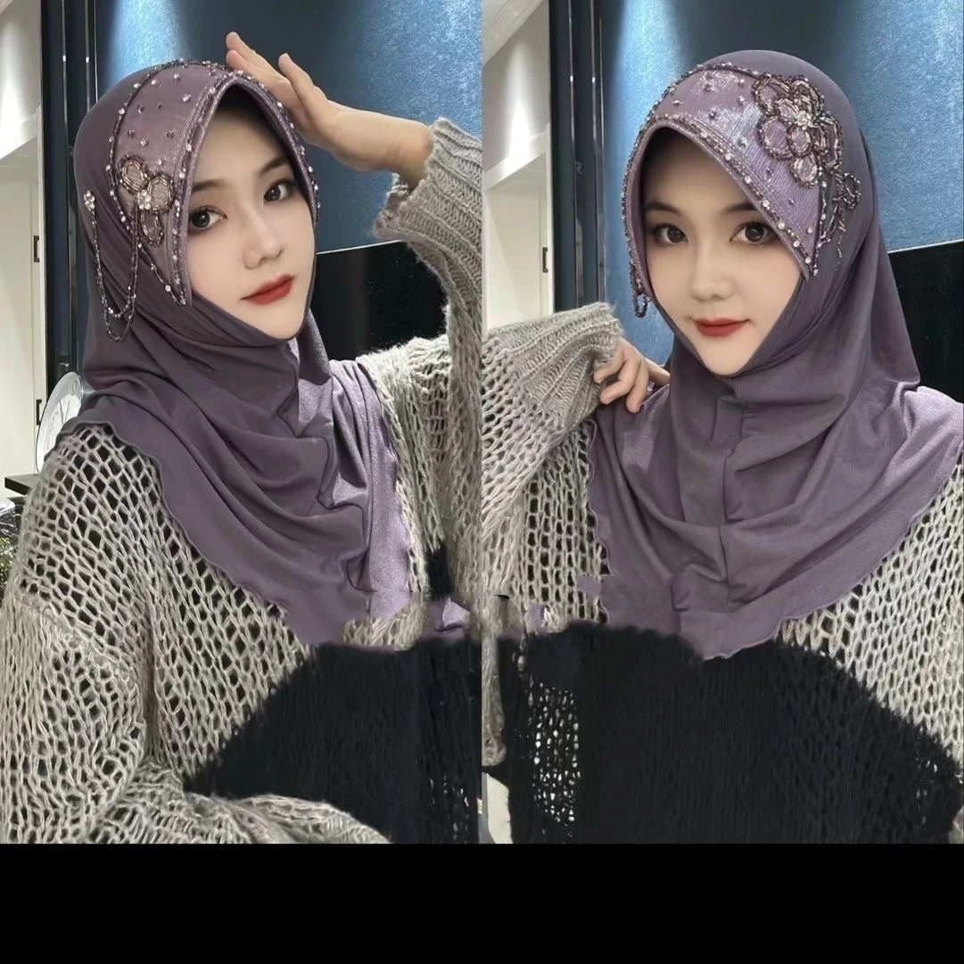 Abaya Hijab syal Muslim untuk wanita pakaian Turban gratis pengiriman jilbab topi Malaysia topi Kufi Islam mewah rumbai bunga 05247