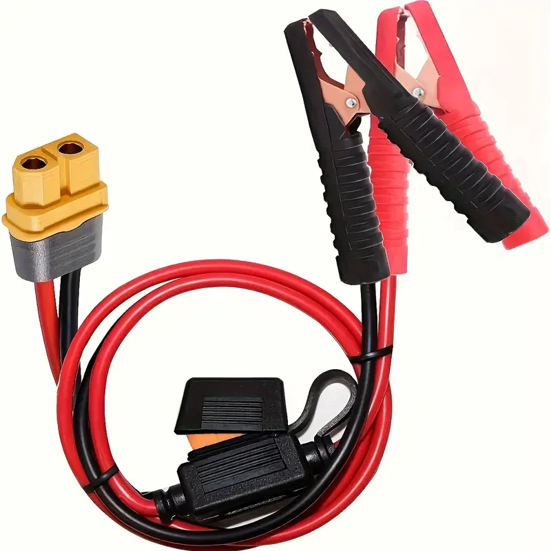 10AWG Quick-Connect Alligator Clips w/ XT60 Adapter - 2ft Fused Extension Cable Safe Easy Battery Charging for Cars  Motorcycles