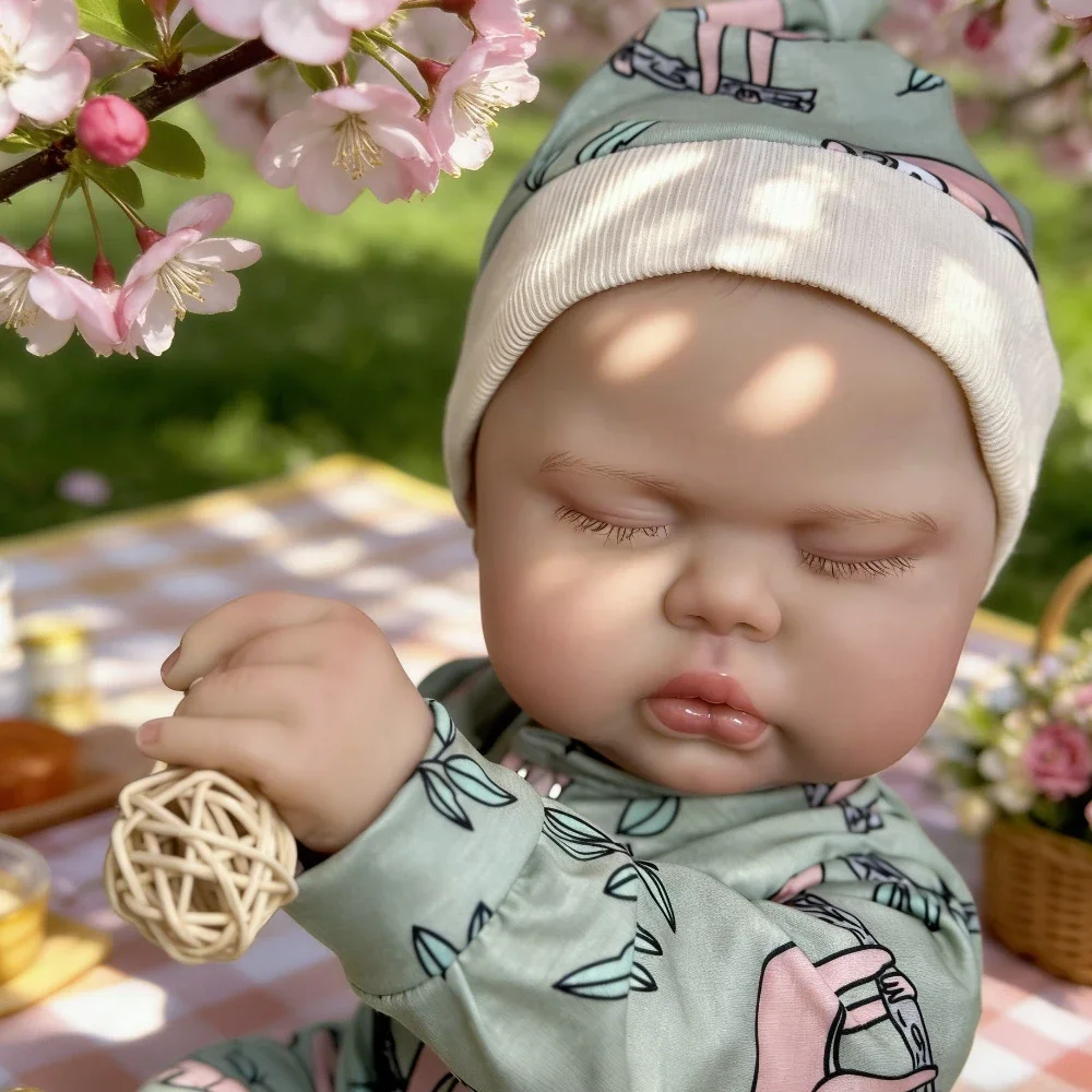 BZDOLL 19in Real Look Reborn Asleep Baby Doll Toy with Cloth Body Lifelike 48 CM 3D Skin Fat Doll Fashion Birthday Gift For Girl