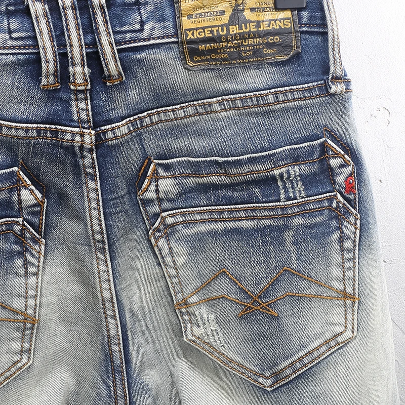 Men's Nostalgic Stretch Slim Fit Jeans Fashionable Washed Water Hip-Hop Brand Y2K Style Casual Comfortable Denim Pants