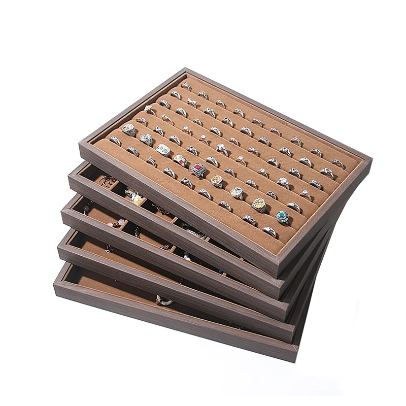 

Коричневый бархатный ювелирный ожерелье, браслет, бусины, органайзер, лоток, штабелируемые лотки для колец для витрины для хранения ящиков