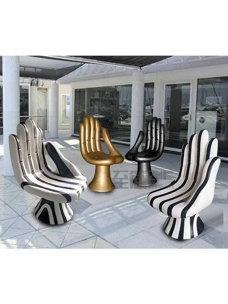 Customized Nordic Designer Fiberglass Lounge Chair Palm Chair Buddha Hand  Shaped Armchair Creative Silver House Photo Seat