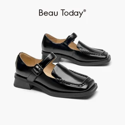 BeauToday Women Mary Janes Genuine Cow Leather Platform Outsole Slip On Square Toe Casual Female Flat Shoes Handmade 28286