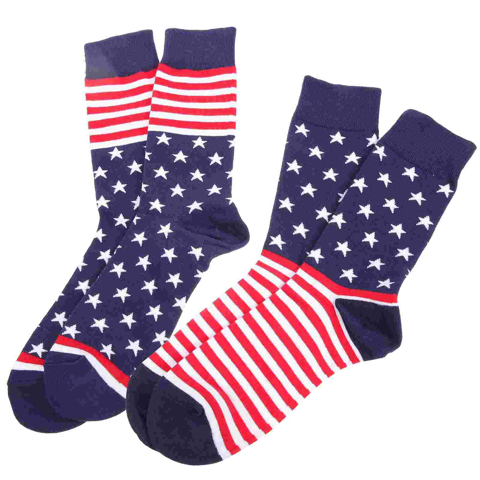 2 Pairs Festival Socks American Flag for Wall Cotton Fun Dress Mens Men's Black