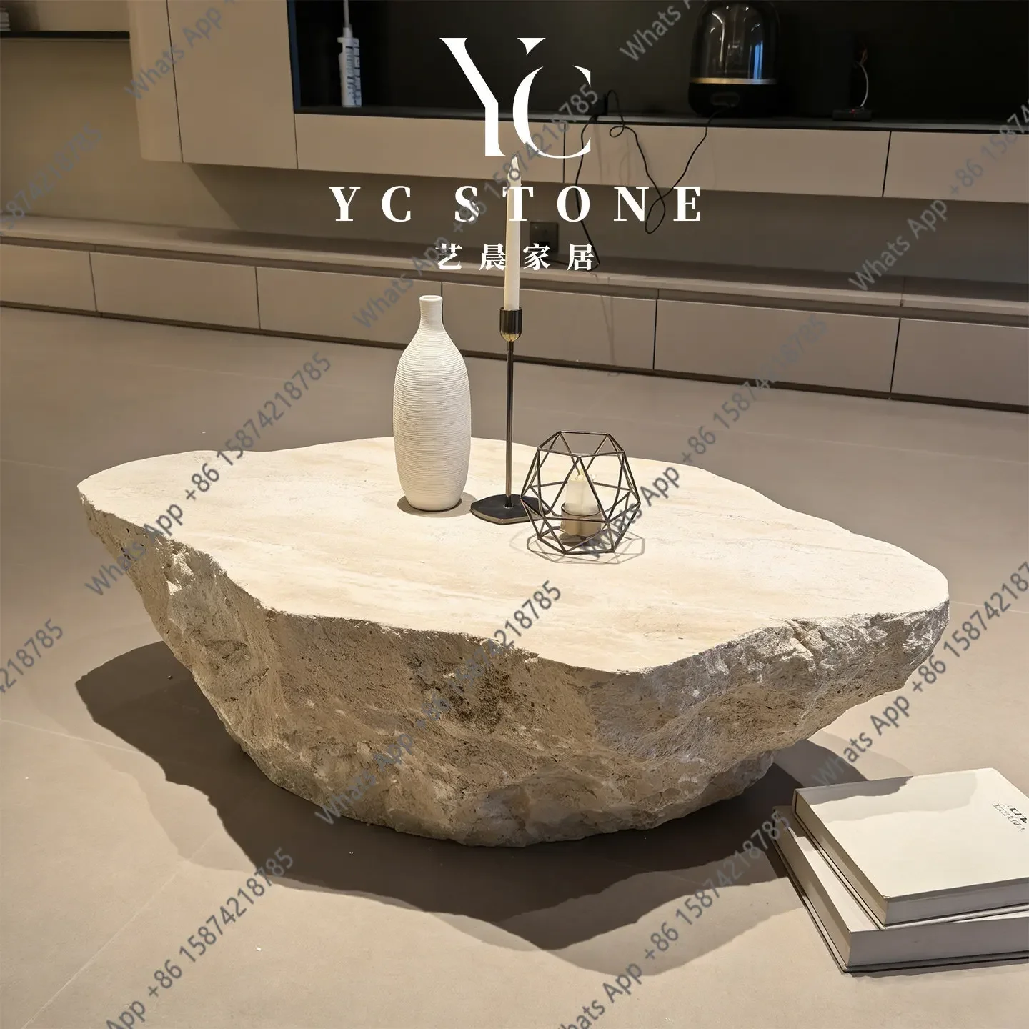 X65 Natural Travertine Natural Surface Coffee Table High-end Atmosphere Meeting Room High-end Feeling Household Coffee Table