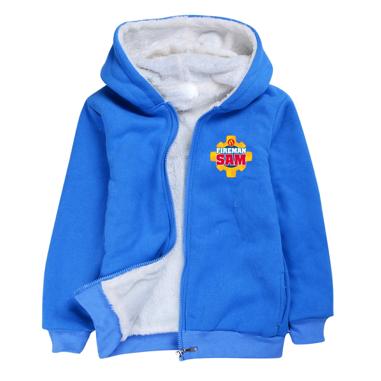 Baby Girl Zipper Jackets Fireman Sam Children Winter Clothes Kids Warm Thick Velvet Hoody Jacket Teenager Boys Hoodie 100-160cm