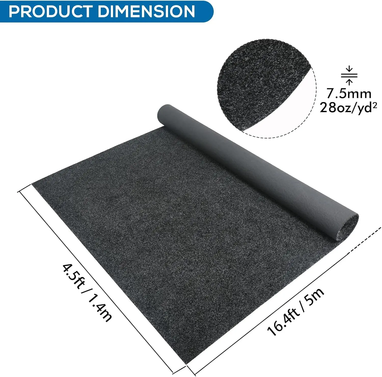 16FT x 4.5FT Heavy Duty Marine Carpet, 0.3