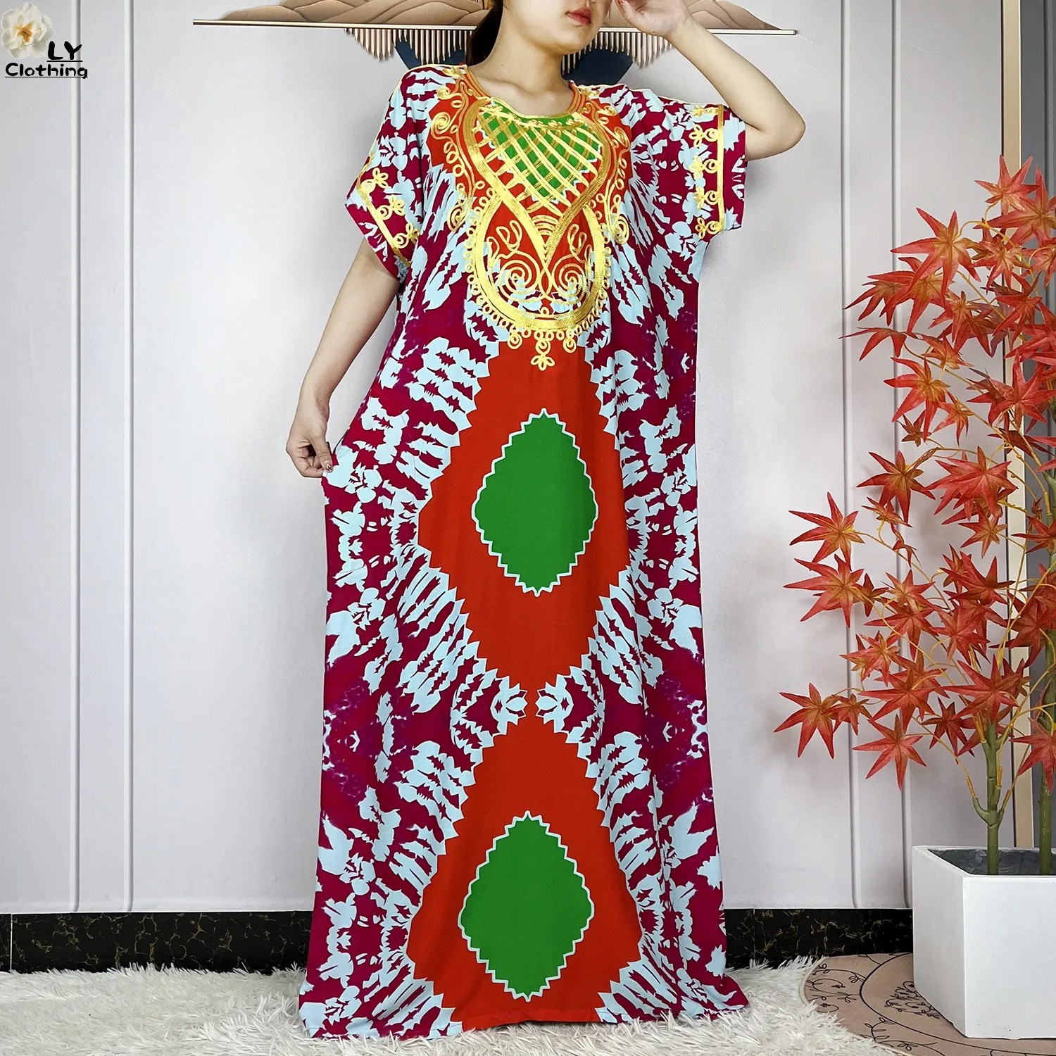 Muslim Abayas For Women Summer Short Sleeve Robe Afircan Dashiki Lady Elegant Maxi Loose Casual Dubai Islam Dress With Turban