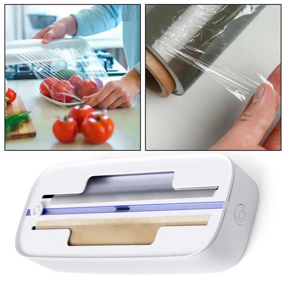 Plastic Wrap Organizer Wrap Dispenser with Adjustable Divider Stainless Steel Blade Plastic Wrap Cutter with for Smooth