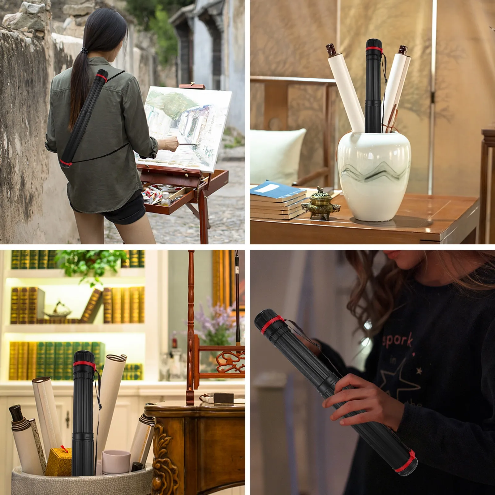 

1 шт. Утолщенный телескопический чехол-тубус для хранения, расширяемый, с плечевым ремнем, портативный, для защиты плакатов, художественных работ, чертежей