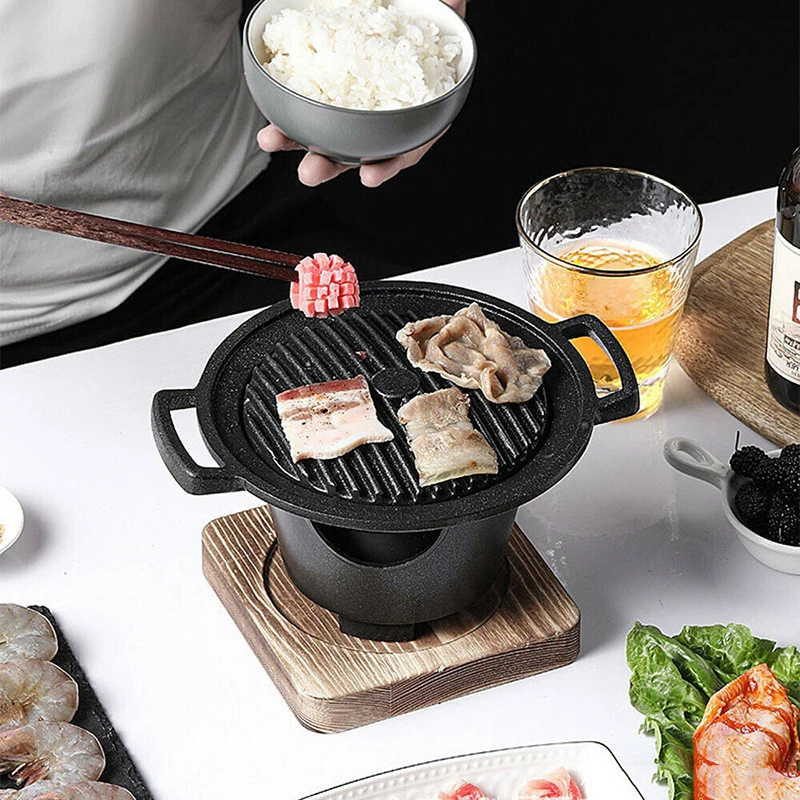 

E2 BBQ Grill Japanese Alcohol Stove Mini Camping Home Smokeless Barbecue Cooker Meat Kitchen Tool Outdoor Oven Plate Roasting