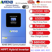 6.2KW Parallel Hybrid Solar Inverter MPPT Pure Sine Wave Photovoltaic Inverter 48V 220VAC On Grid 120A Solar Charger PV 500VDC
