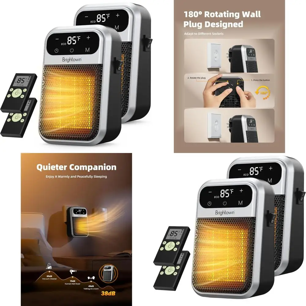 

800W Plug-in Wall Heater with Remote, Touch LED Display, Adjustable Thermostat, and 12H Timer for Home and Office Use