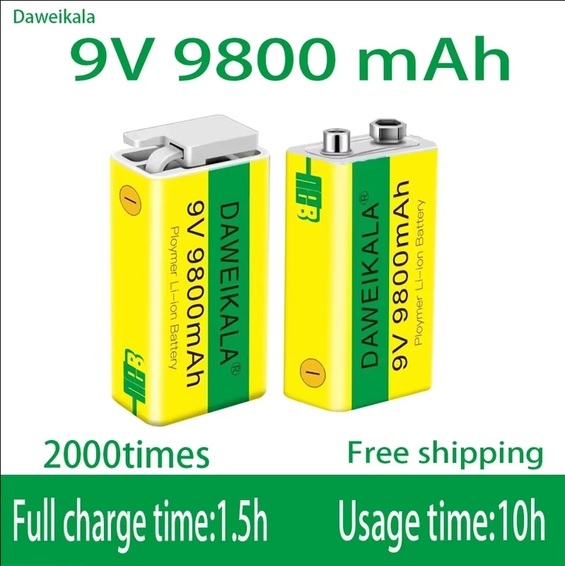 2024 9V 9800mAh li-ion Rechargeable battery Micro USB Batteries 9 v lithium for Multimeter Microphone Toy Remote Control KTV use