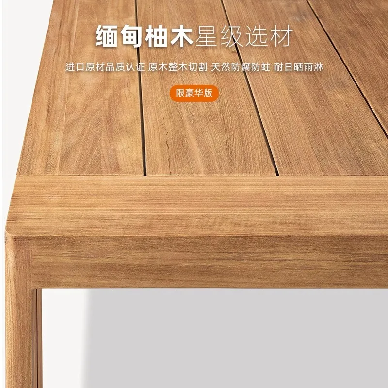 أثاث خارجي من خشب الساج، فناء فيلا، طاولة طويلة في الهواء الطلق، مقاومة للماء، حديقة خارجية، تراس، طاولة وكرسي من الخشب الصلب