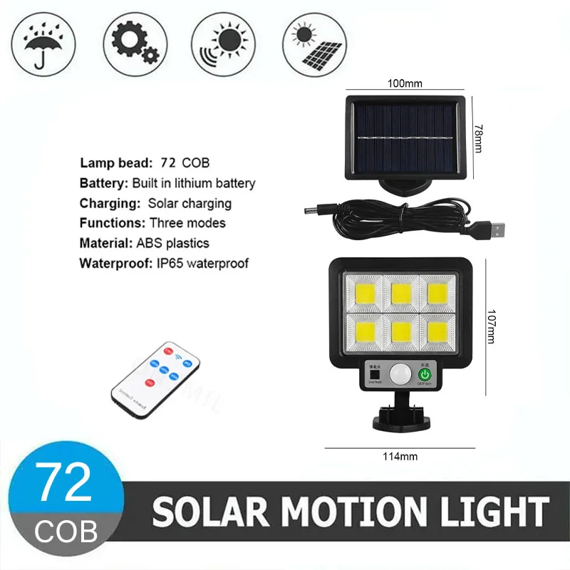 مصباح جداري منقسم يعمل بالطاقة الشمسية مع مستشعر حركة ، إضاءة مقاومة للماء ، مصابيح لاسلكية ، إضاءة جدارية أمنية ، حديقة وشارع ، 3 أوضاع
