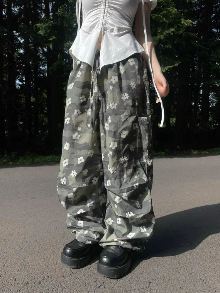 

Summer Retro Niche Fashion Casual Pants Floral Cargo Pants Spicy Girl Y2k Trousers Pantalones De Mujer